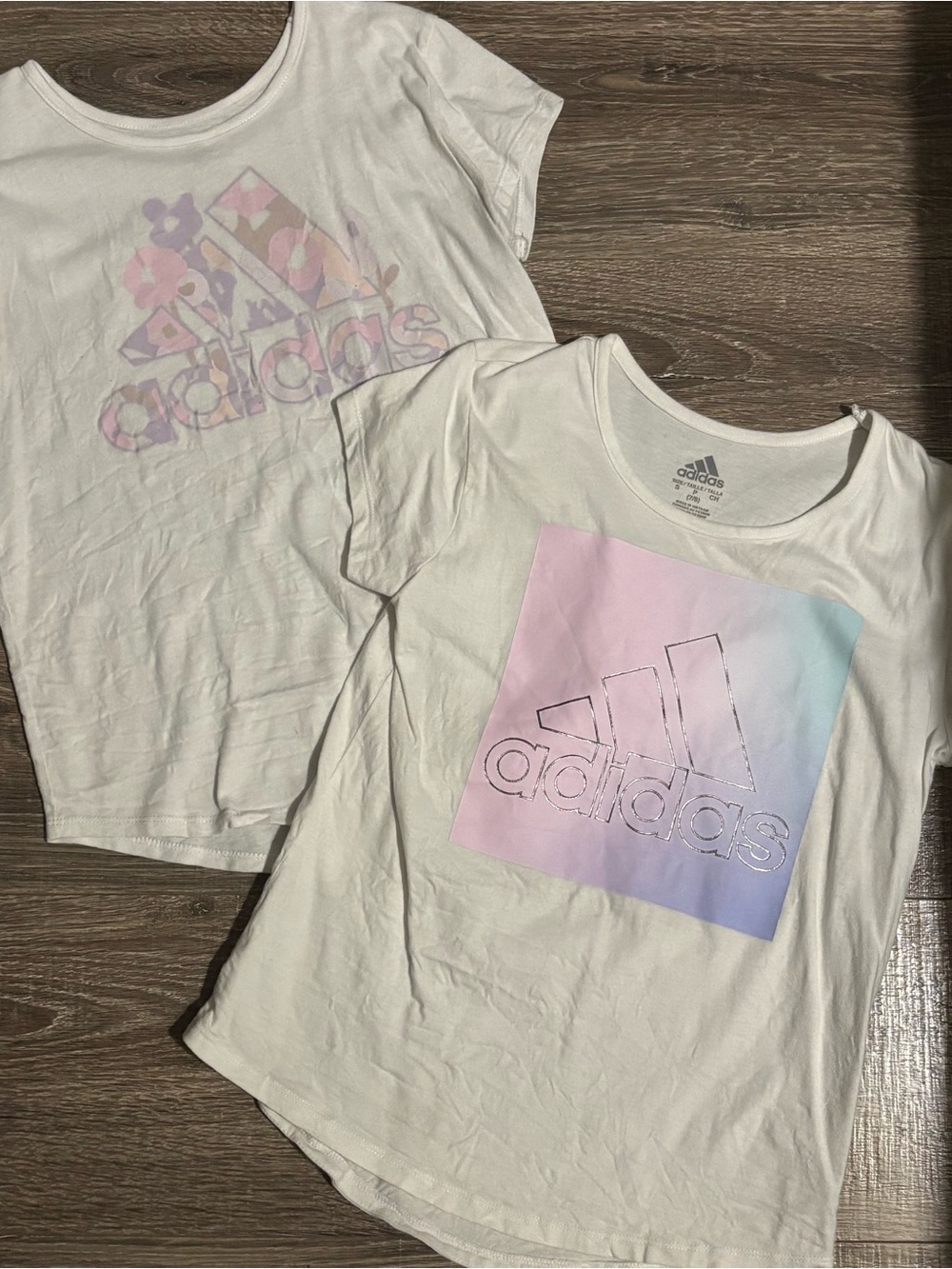 adidas White Short Sleeve Tee with Pastel Gradient Logo